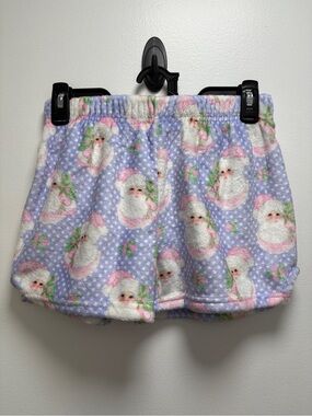Girls Lavender Santa Print Fleece Pajama Shorts